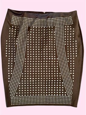 Carmin women’s studded goth biker punk fitted black pencil skirt 2X